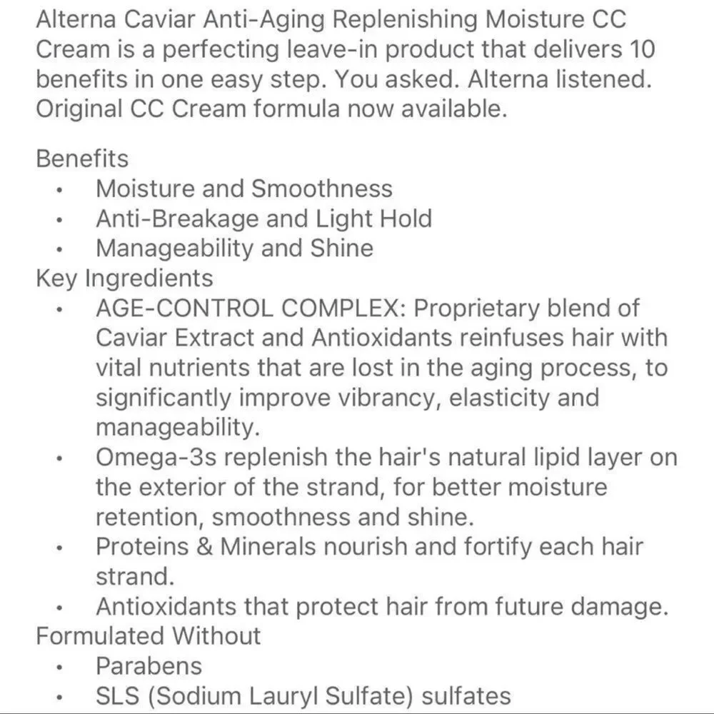 🌟$10 Alterna Caviar Anti-Aging Replenishing Moisture CC Cream Leave-In